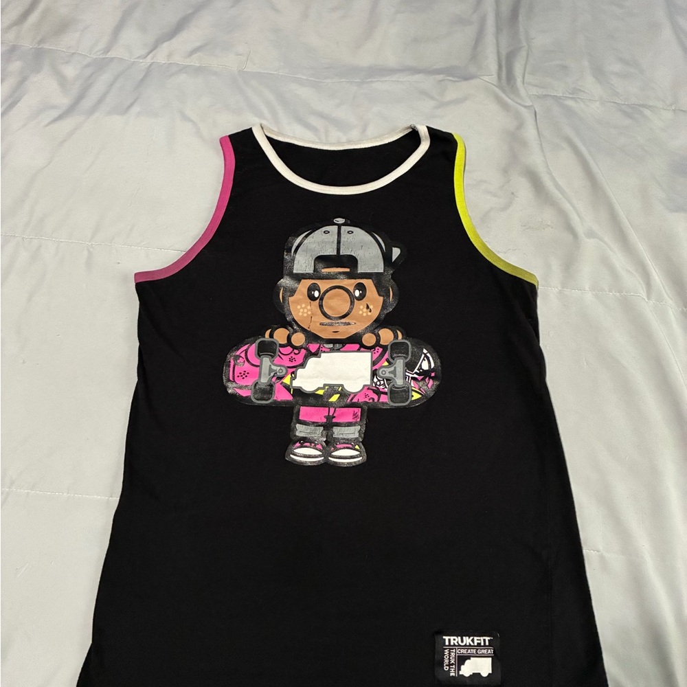 Trukfit Black Tank Top with Pink and Yellow Accents